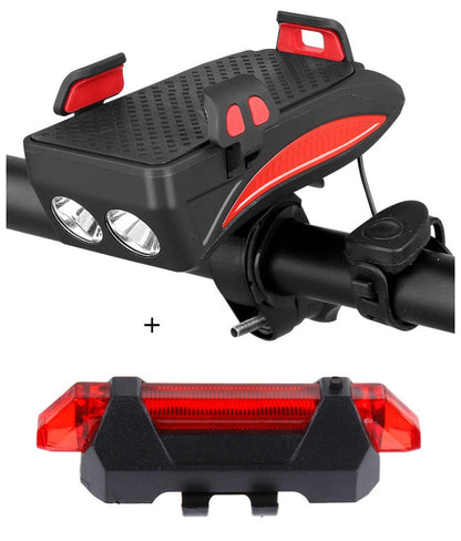 Bike Phone Holder with Charger, Bell, and Light