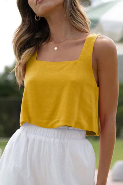 Allimy Women's Square Neck Sleeveless Crop Tank Top Summer Casual Yellow XS