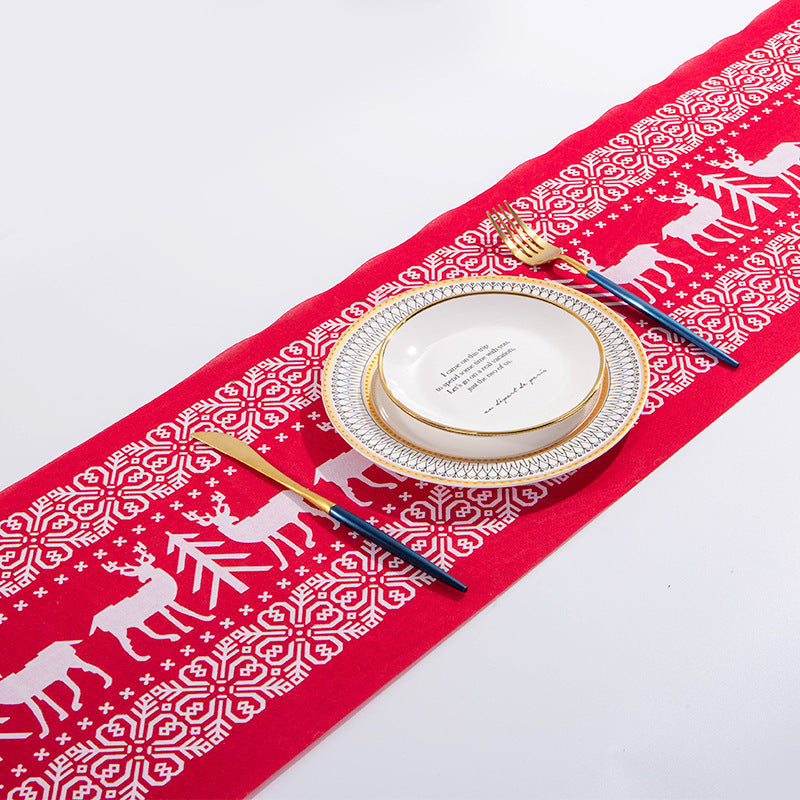 Christmas Elk Snowman Table Runner Decor