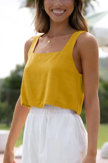 Allimy Women's Square Neck Sleeveless Crop Tank Top Summer Casual Yellow XS