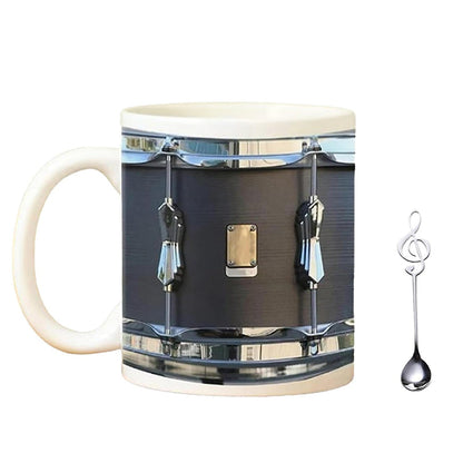 Vintage Drum Mug, 11oz. Black & White, Funny Ceramic Mug. Ideal Cool Gift for Drummers and Musicians.