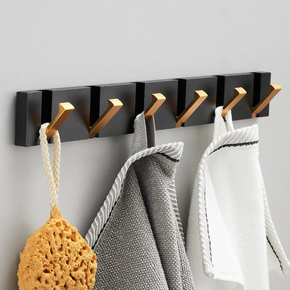 Folding Towel Hanger 2ways Installation Wall Hooks Coat Clothes Holder for Bathroom Kitchen Bedroom Hallway, Black Gold