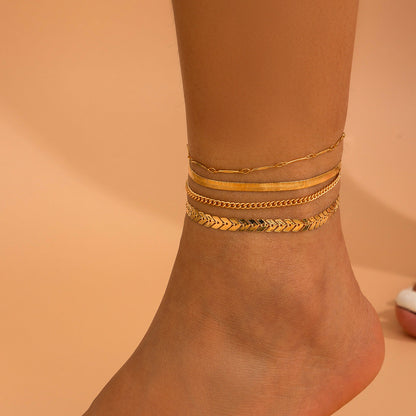 Love Beaded Punk Chain Foot Chain Set Hip Hop Personalized Snake Bone Chain Foot