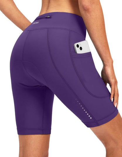 Bikewa Women's 4D Padded Cycling Bike Shorts Purple Zipper Pockets Size XL