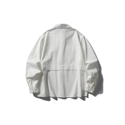 Splicing workwear long sleeved shirt men's loose casual shirt