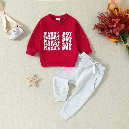 Infant and toddler clothing, children's letter printed long sleeved pullover, hoodie and pants two-piece set