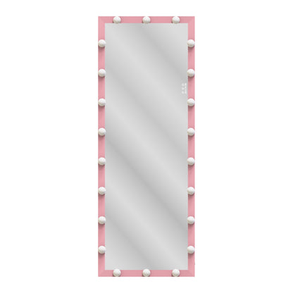 62.6-inch x 23.3-inch pink Hollywood illuminated full body vanity mirror with 3 color modesstanding floor mirror touch control