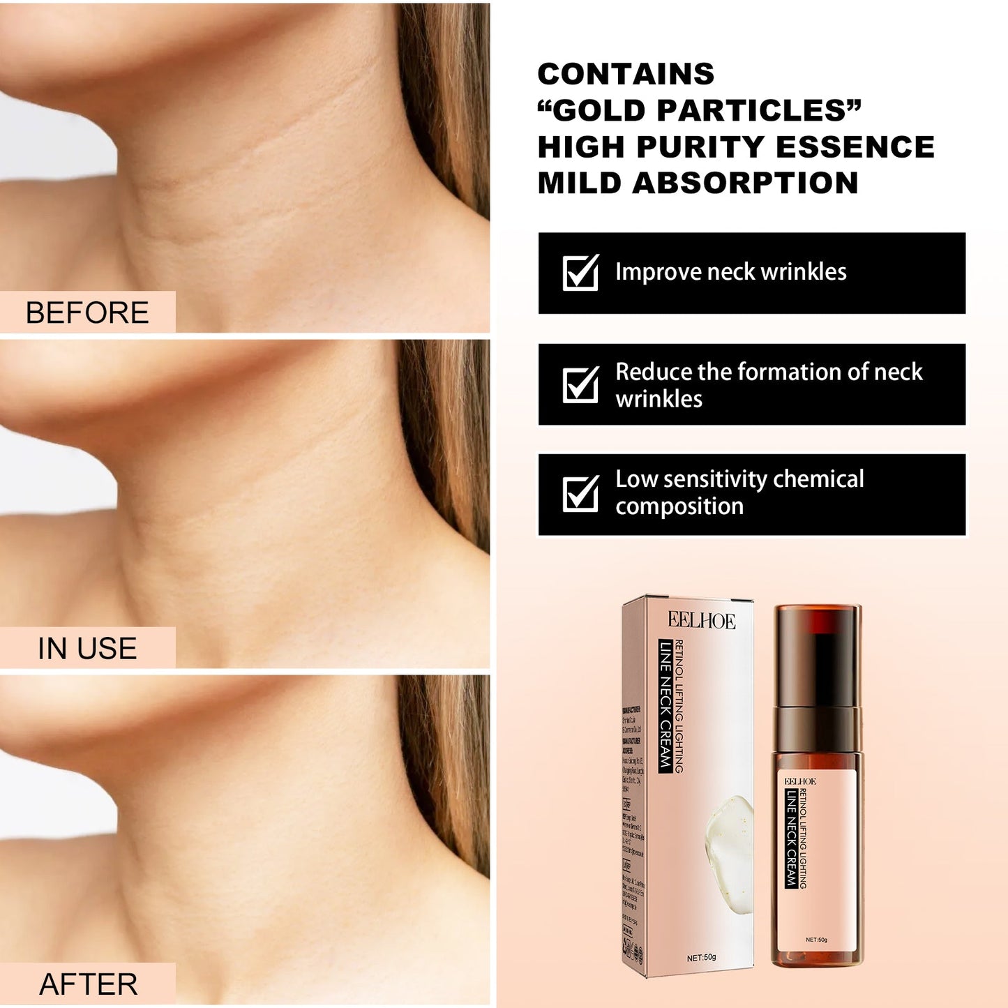 Retinol Anti-Wrinkle Neck Cream, Lighten Neck Lines Moisturizing, Hydrating, Firming And Brightening Skin Neck Cream