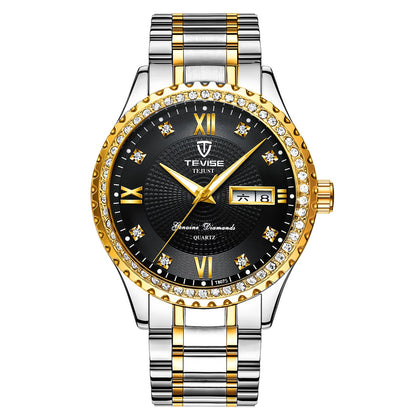 Gold Diamond Couple Quartz Watches