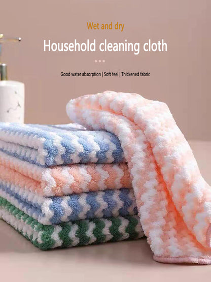 Double Sided Cationic Color Water Absorbent Wavy Stripe Oil Free Dishwashing Cloth Water Absorbent Dishwashing Cloth