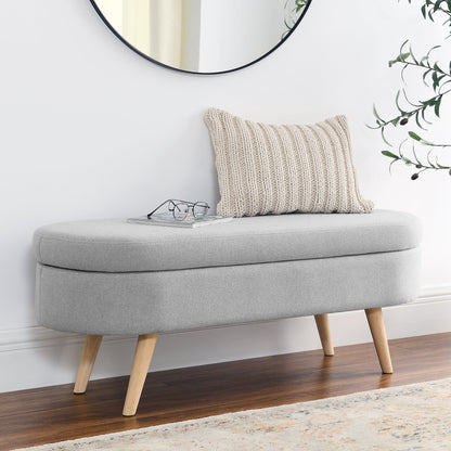 Ottoman Oval Storage Bench Rubber Wood Legs Grey(43.5"x16"x16")