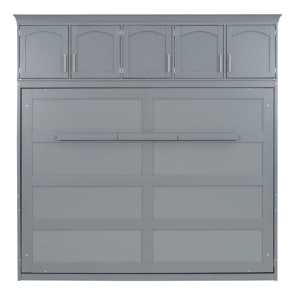 Full Size Murphy Bed Wall Bed with Top Cabinets,Gray