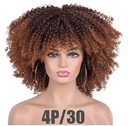 Female Hair African Small Curly Hair Explosion Head Black Chemical Fiber Wig Full Head Set