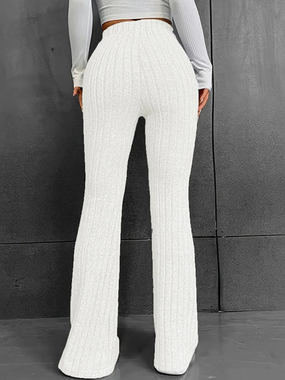 Fashionable and casual solid color micro flared high waisted pants for women