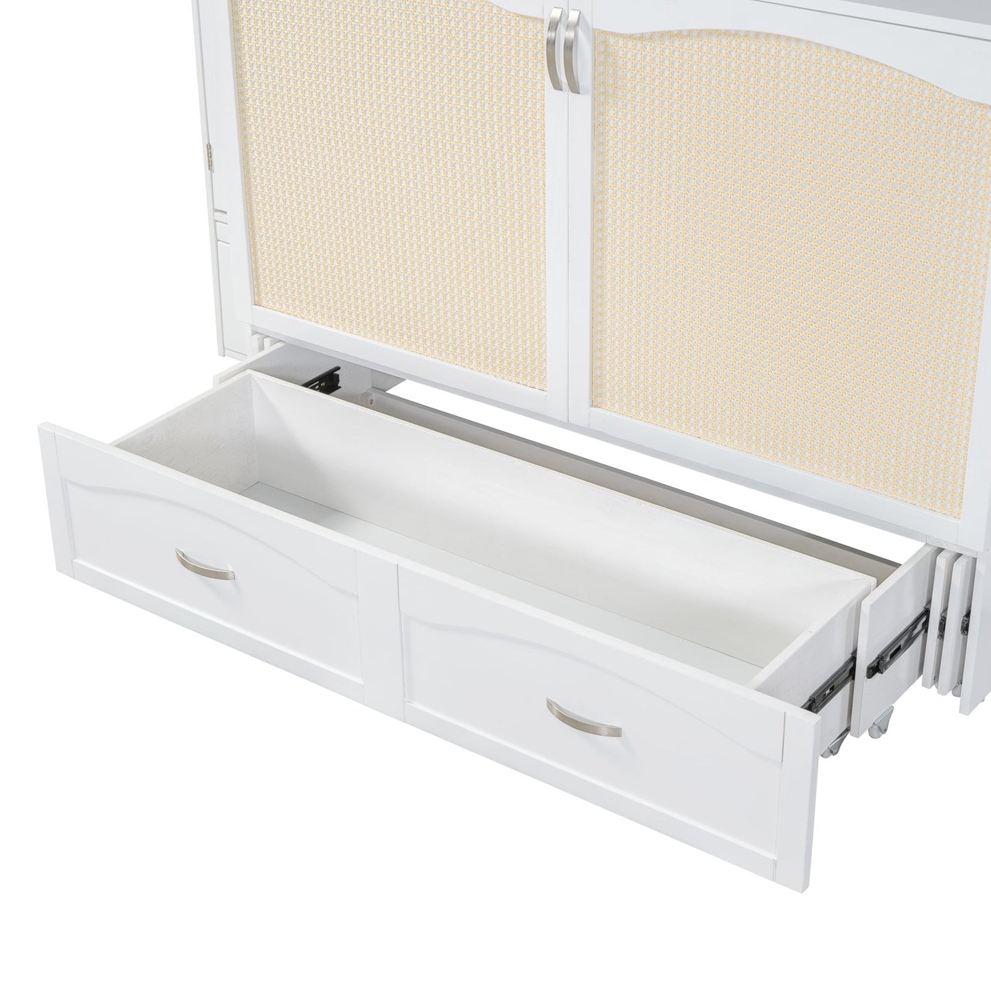 Large Murphy bed wall mounted bed with drawers, 2 storage cabinets, 1 set of sockets and USB ports, white