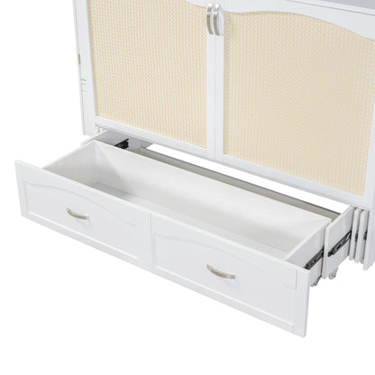Large Murphy bed wall mounted bed with drawers, 2 storage cabinets, 1 set of sockets and USB ports, white