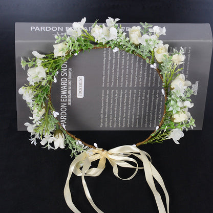 Spring flower wreath fresh simulation flower headdress green plants flowers wedding flower wreath