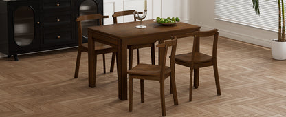 TOPMAX 65 "5-piece set with wheels and expandable dining table set 17.7" pull-out side table and small dining chair Brown