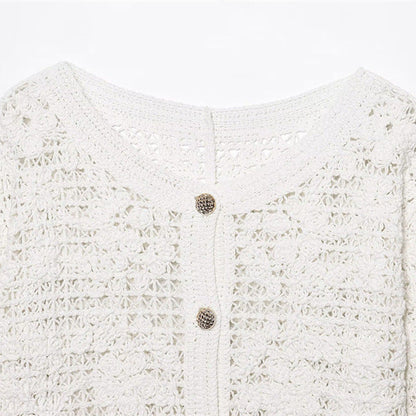 Style Women's Fashion Casual Long Sleeve Single Breasted Crochet Jacket