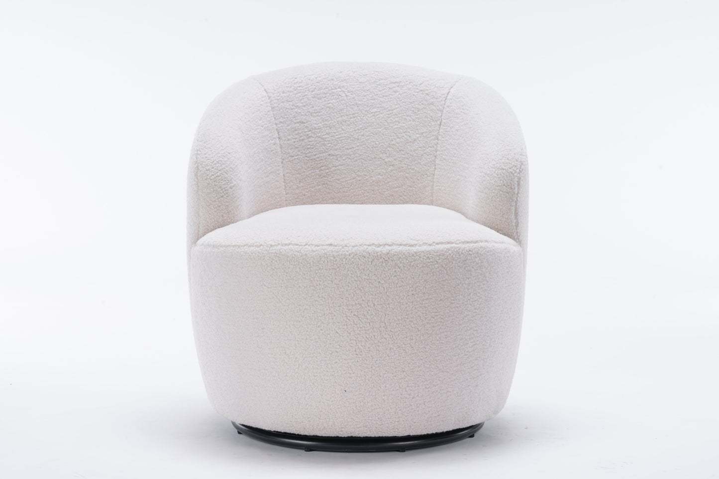 Teddy Fabric Swivel Accent Armchair Barrel Chair With Black Powder Coating Metal Ring Ivory White
