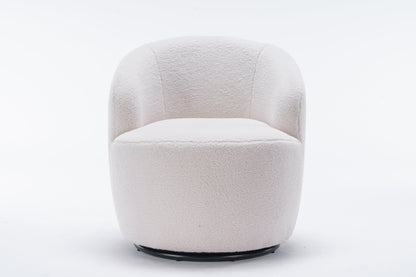 Teddy Fabric Swivel Accent Armchair Barrel Chair With Black Powder Coating Metal Ring Ivory White