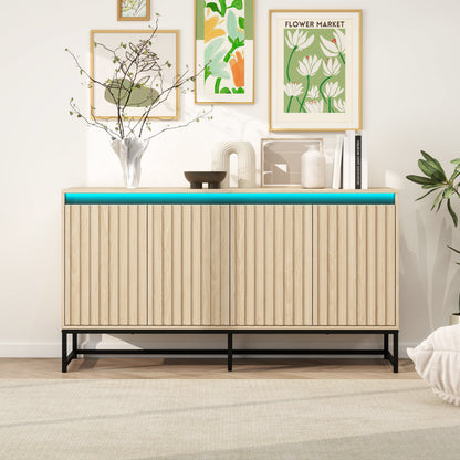 Engraved 4-door side panel with LED, self-service cabinet storage cabinet, modern coffee bar cabinet with adjustable shelves
