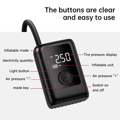 150PSI Rechargeable Electric Tire Pump with Light & LCD: for cars, bikes