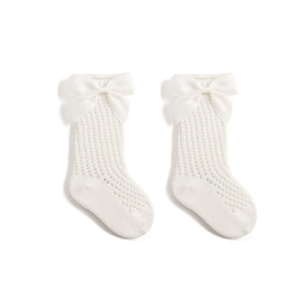 Children's Socks Combed Cotton Girl Baby Bow Princess Socks Hollow Mesh Dance Socks