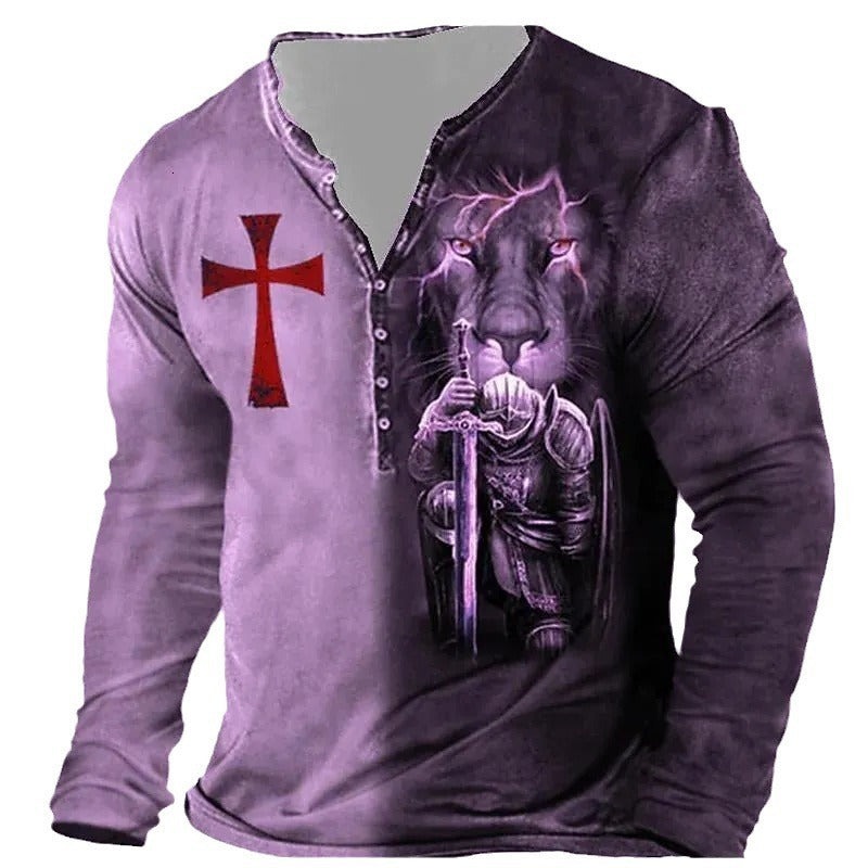 Men's Medieval Digital Print Long Sleeve T-shirt