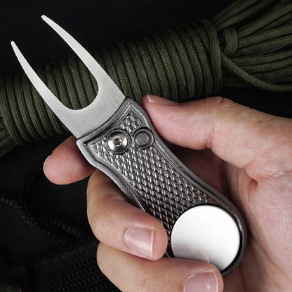 Golf Green Fork Aluminum Handle Folding Spring Repair Tool Gift New