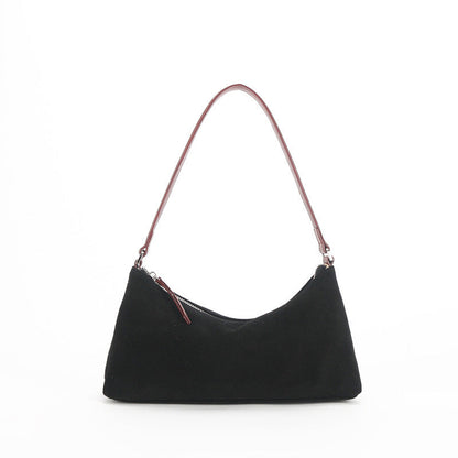 Retro Matte Top-grain Leather Niche Suede Shoulder Bag