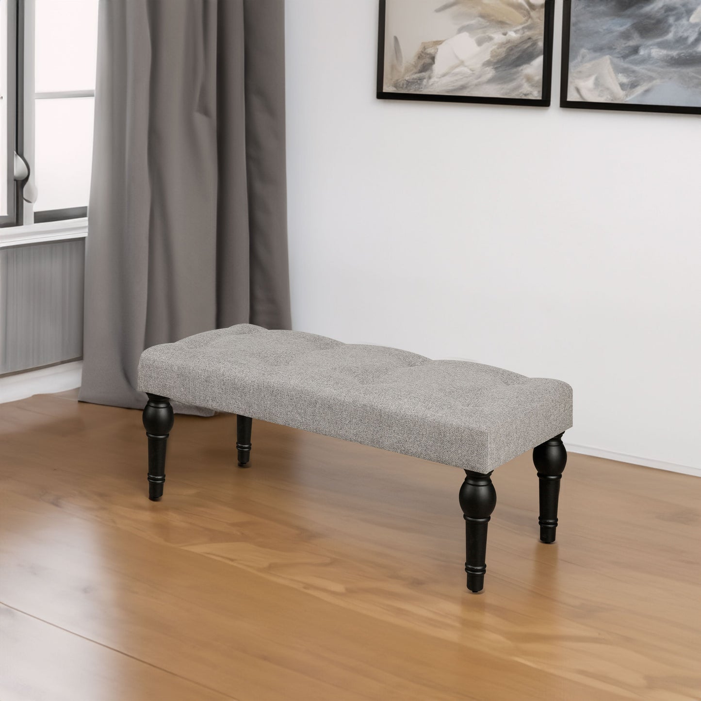 Ottoman Bench 4-thickened Roman Column Feet French Upholstered Bedside Bench For Bedroom Living Room Entryway