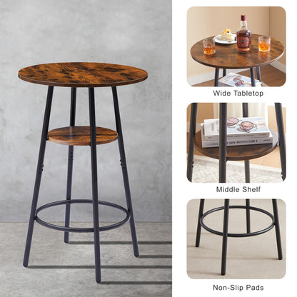 Round bar stool set with shelf upholstered stool with backrest Rustic Brown 23.62'' W x 23.62'' D x 35.43'' H