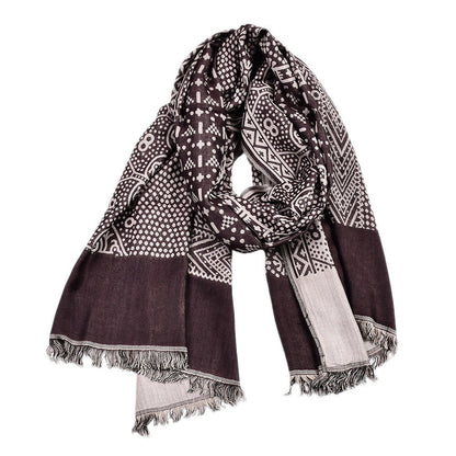 Cotton Linen Yarn-dyed Ethnic Style Scarf