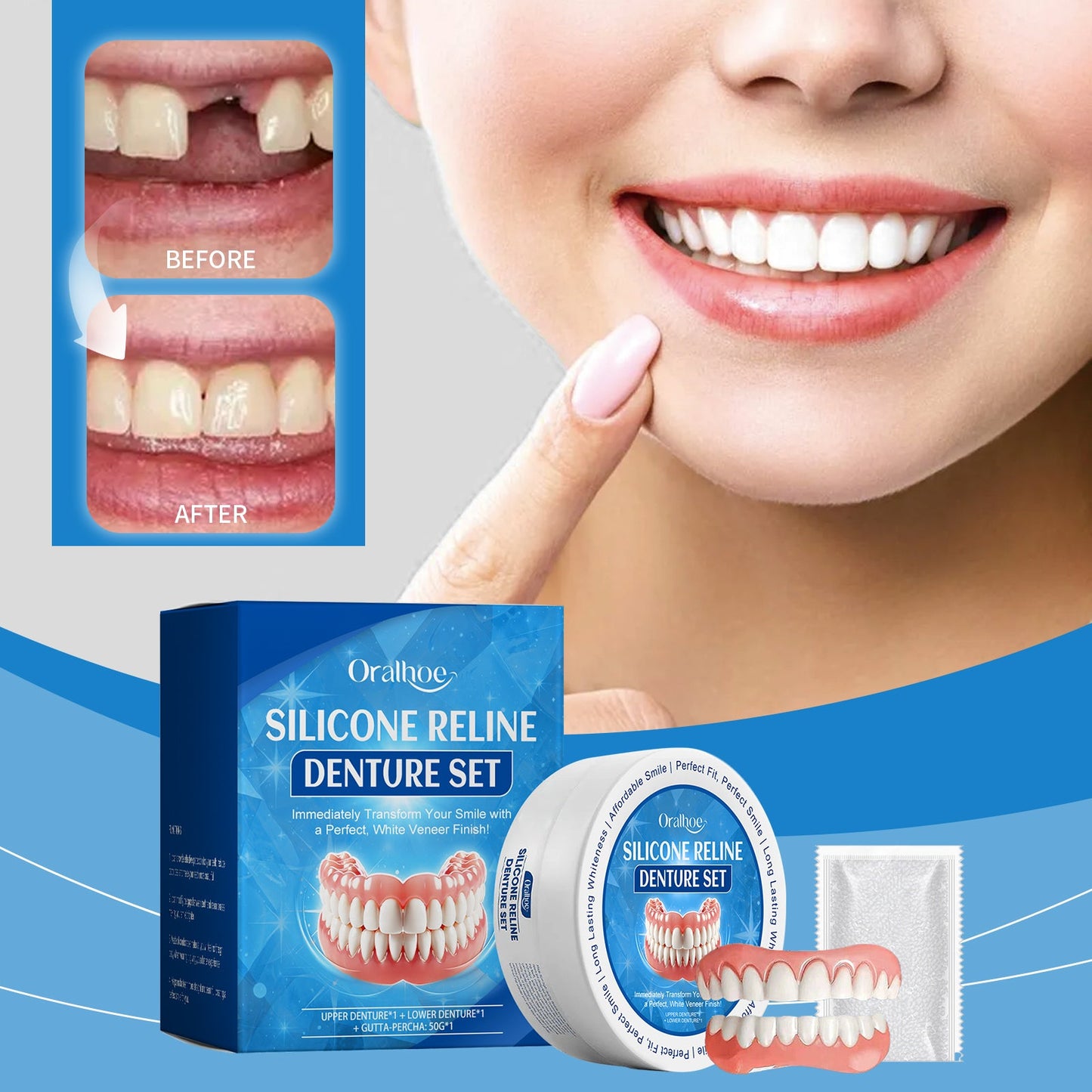 Cosmetic Denture Set, Improve Smile Comfort Cosmetic Dental Crevices Care Set