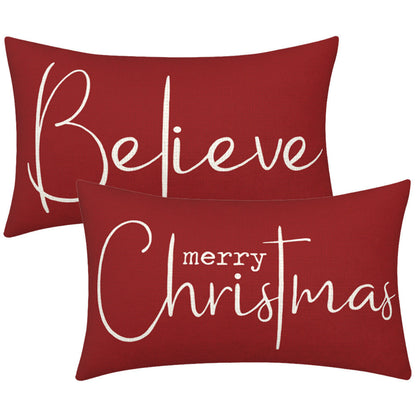 Christmas Decorative Pillowcase 2-piece Set Merry Christmas Sofa Cushion Cover Believe Waist Pillow Cover