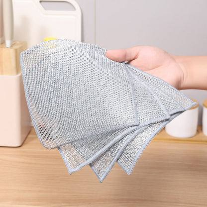 Steel Wire Dishcloth for Home Use, Non-Greasy Steel Wool Scrubbing Cloth, Kitchen Cleaning Cloth, Easy to Clean Silver Wire Rag