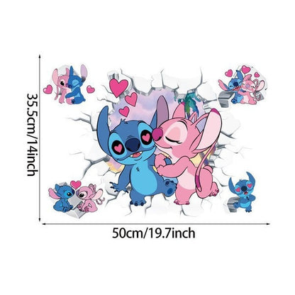 3D Broken Wall Stitch Wallpaper Children's Room Art Poster Decoration Self Adhesive Cartoon Anime Sticker Glass Door Sticker