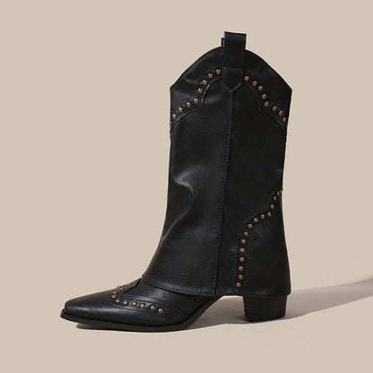 Retro V Cut High Leg Stud Martin Boots