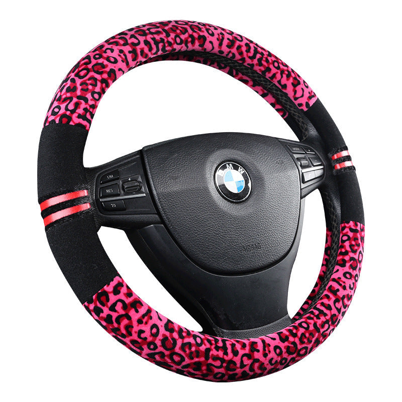 Leopard Print Winter Plush Steering Wheel Cover