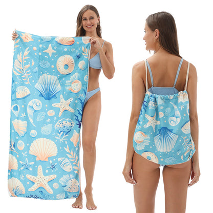 Two-in-One Foldable Beach Towel Printed Bath Towel All-In-One Beach Towel with Storage Bag