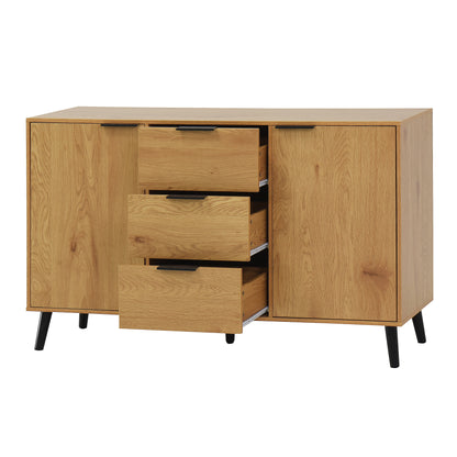 Side panel buffet cabinet with storage room, 47.2 "natural wood color kitchen cabinet with 3 drawers and 2 doors