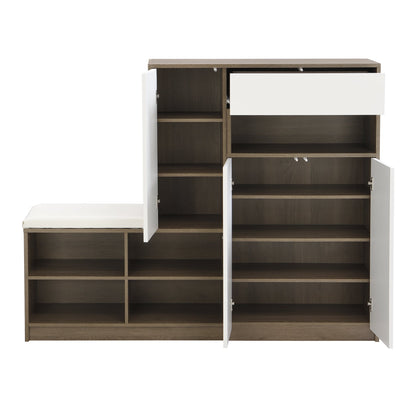 ON-TRANS 2-in-1 shoe storage platform and shoe cabinet, with soft cushioned seats and adjustable shelves, white
