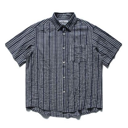 Wrinkled casual short sleeved shirt checkered half sleeved shirt