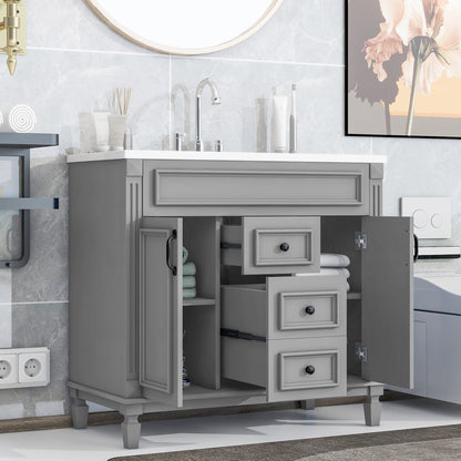 36'' Bathroom Vanity with Top Sink, Modern Bathroom Storage Cabinet with 2 Soft Closing Doors and 2 Drawers, Single Sink Bathroo