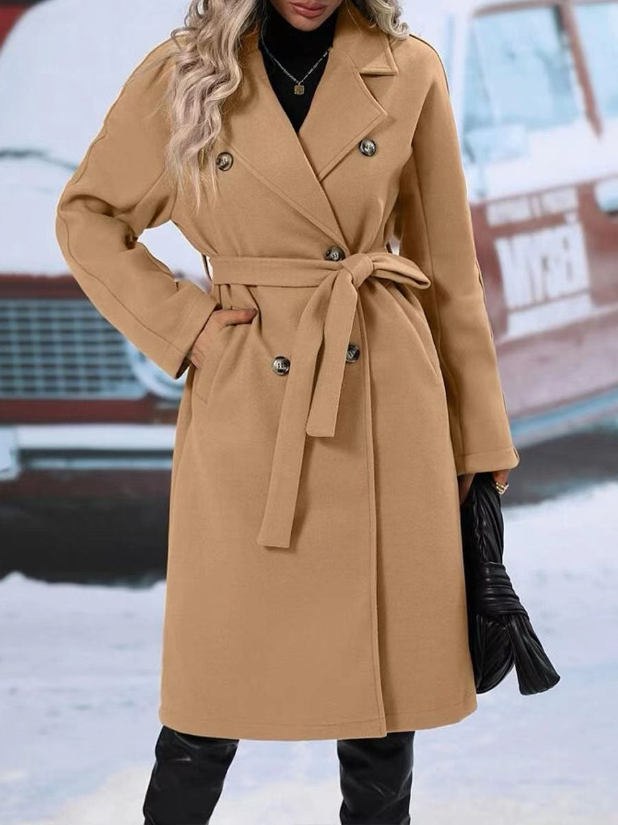 Double-Breasted Lapel Trench Coat with Belt