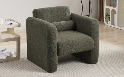 Modern style chair with sheepskin Sherpa fabric soft cushion, comfortable armchair, soft with backrest and pillow, seaweed green