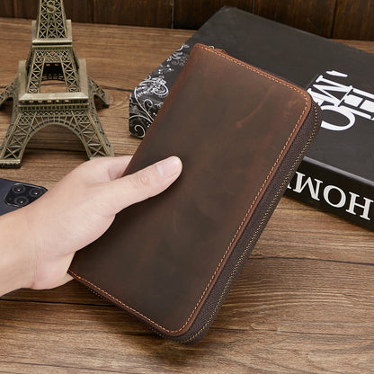 Retro Hand Zipper Men's Leather Wallet