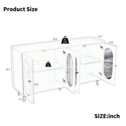 Modern Accent Sideboard Cabinet with Acrylic Doors, Freestanding Storage Cupboard Console Table for Kitchen Dining White