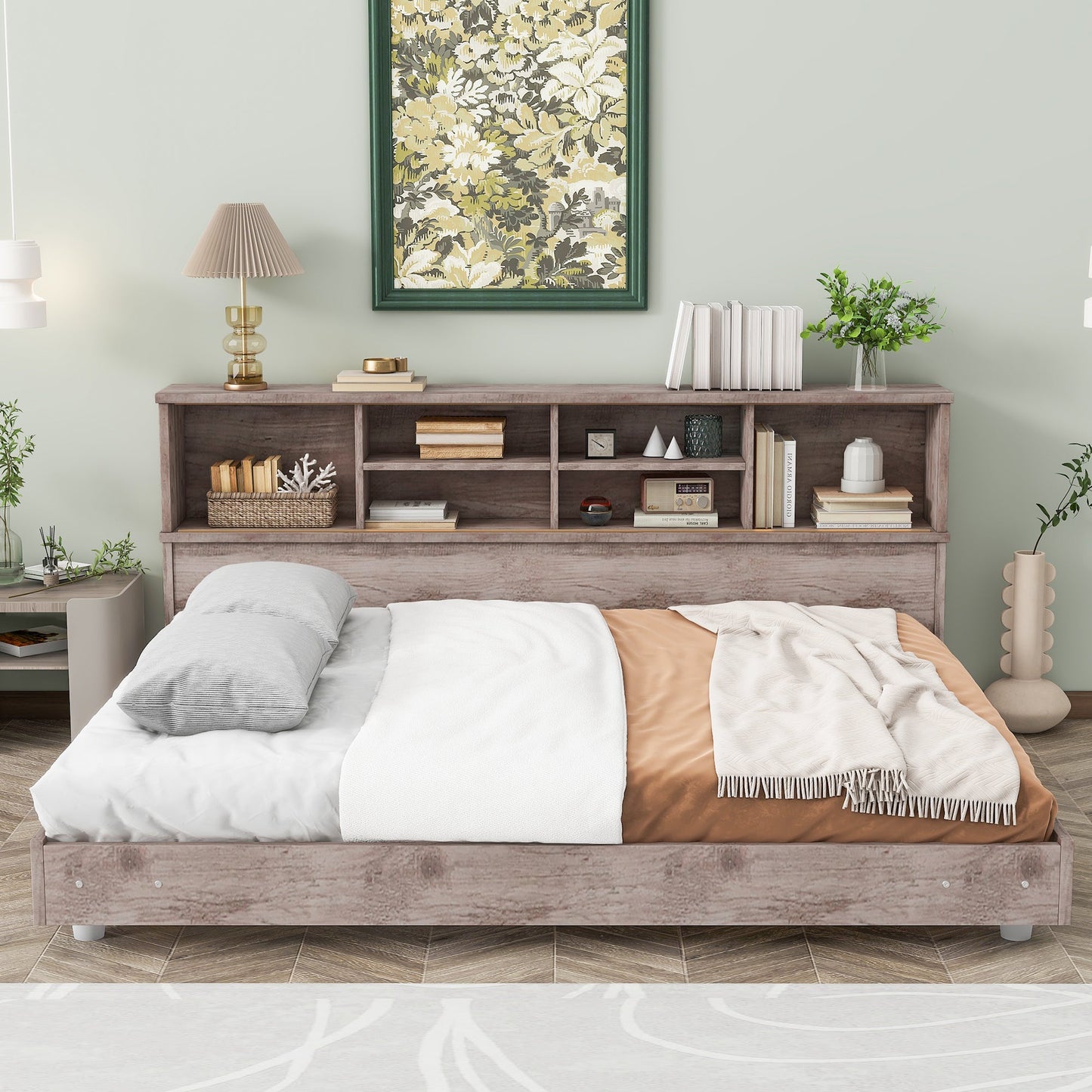 Full Size Daybed Frame with Storage Bookcases Wood Light Oak